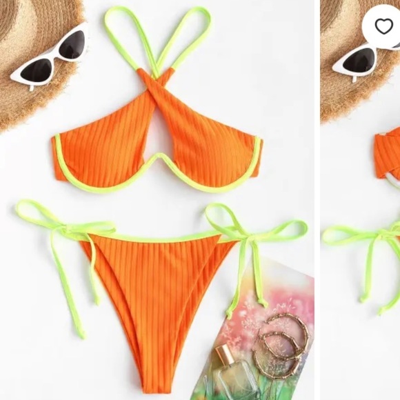 Neon Orange Jet Line String Zaful | Swim | Nwt String Bikini Neon Yellow Orange Small | Poshmark